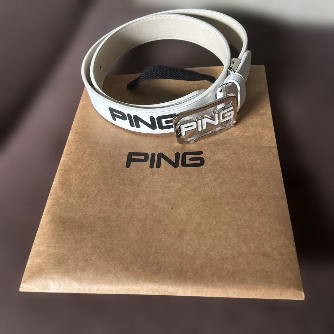 PING ホワイト ベルト ロゴ入り