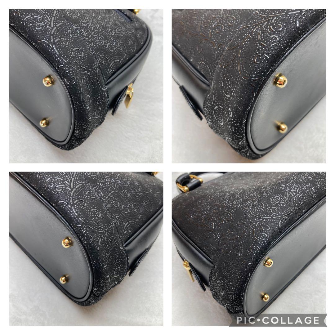 ✨極美品✨印傳屋　インデンヤ　ハンドバッグ　ペイズリー柄　レザー　金具　ドーム型