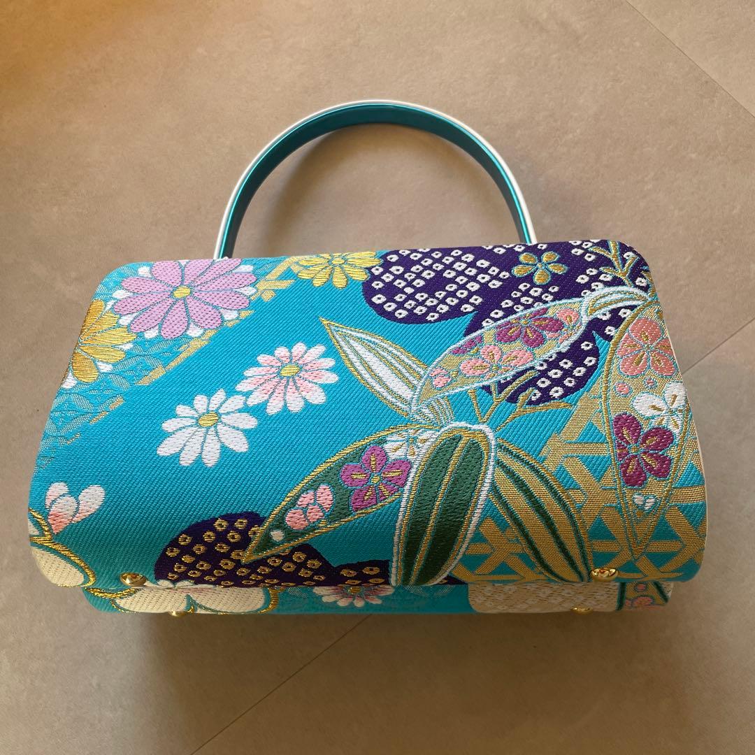 【バッグと草履セット】成人式/正月/和装セット/水色/ターコイズブルー/大正浪漫