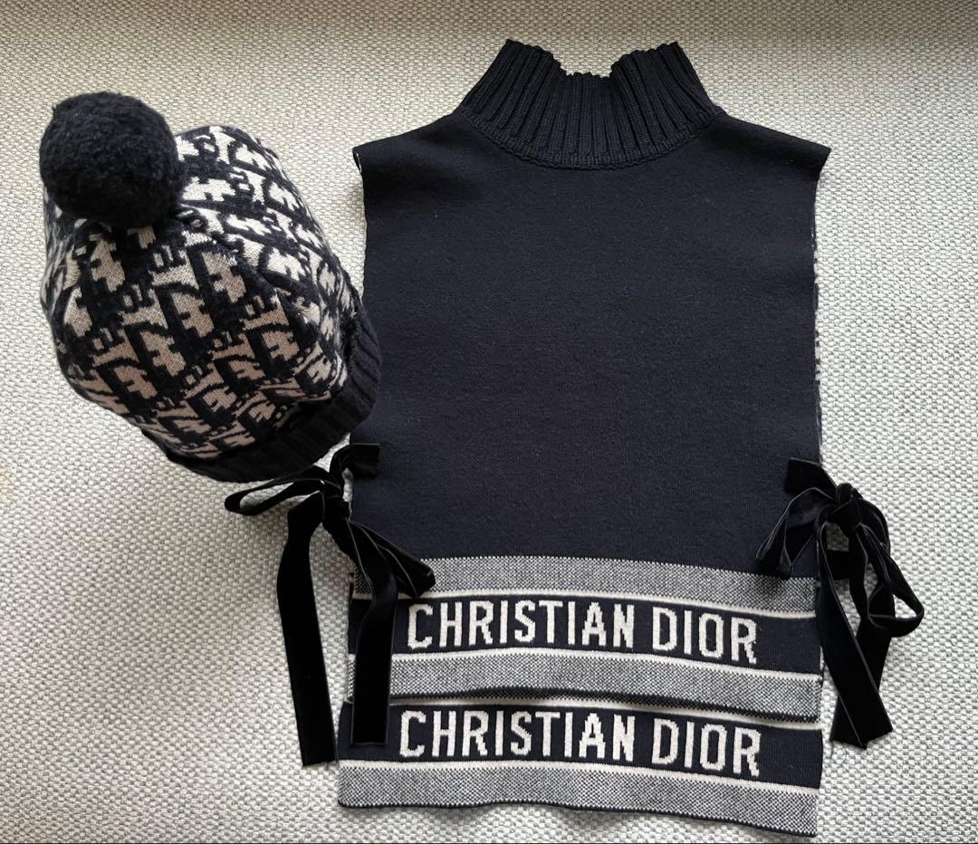 Christian Dior ニット帽 ブラックに近い濃紺/ホワイト