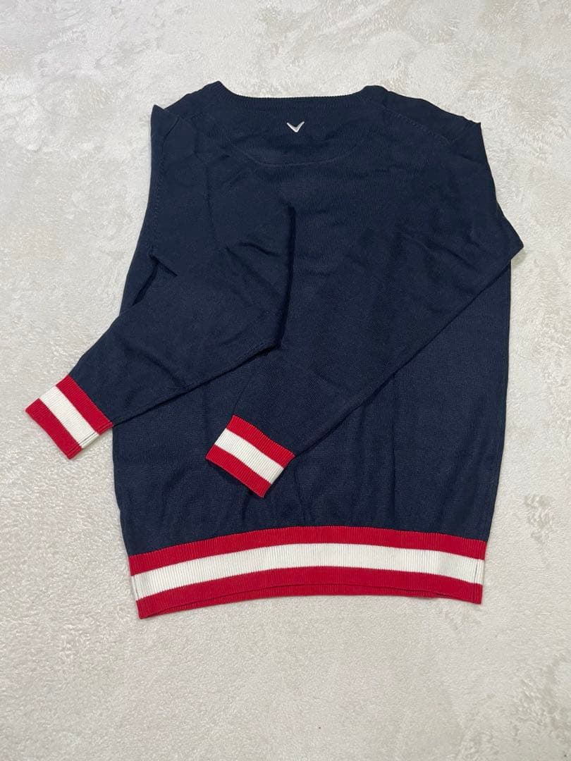 レオレオ美品 キャロウェイ 長袖ニットアーガイル調セーター ネイビー LL