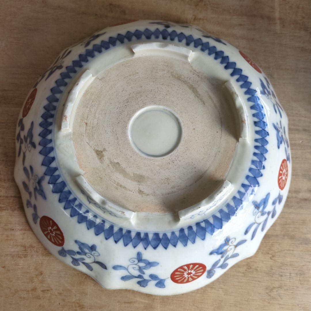 骨董 伊万里 色絵 花弁 金彩 脚付 盛り皿 飾り皿 アンティーク 富士山 花車