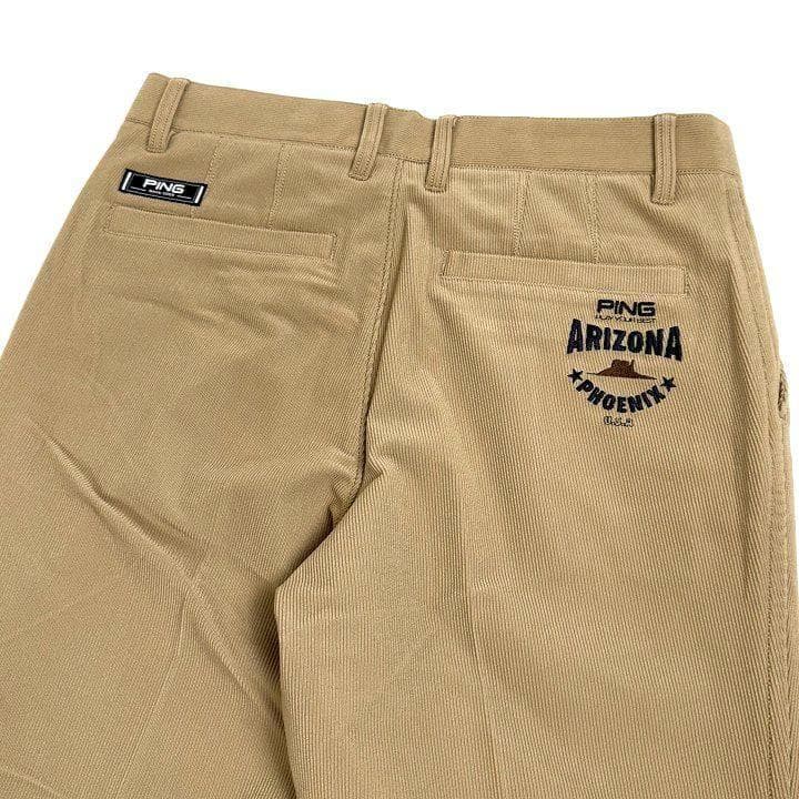 新品ピン ゴルフ トリコットコーデュロイ ワイドテーパード パンツ ベージュ L