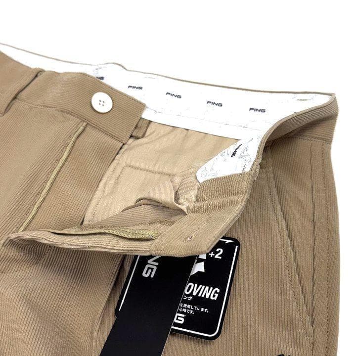 新品ピン ゴルフ トリコットコーデュロイ ワイドテーパード パンツ ベージュ L