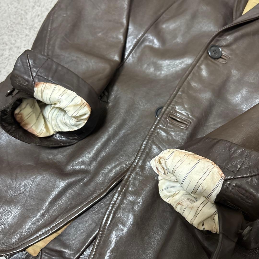 dunhill　ラムレザー　テーラードジャケット　ブラウン　羊革　本切羽