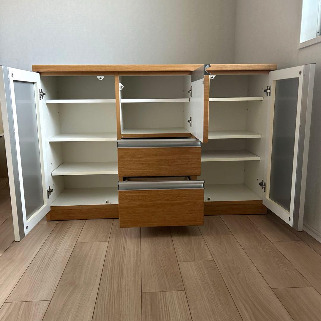 【たのめる便】ニトリサイドボード/食器棚　モデナ2 120LBR ガラス扉