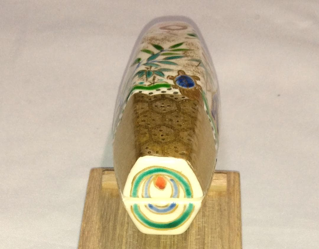 茶道具　京都清水焼　岩倉窯　金彩色絵ぶりぶり香合　鶴亀老松吉祥文香合　超美品！！