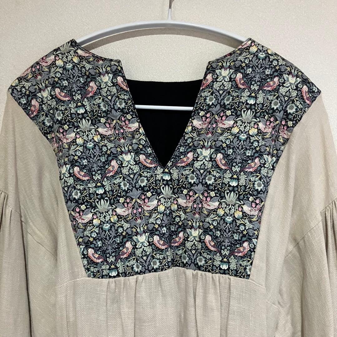 ミ*ル様 キルティングワンピースウィリアムモリスいちご泥棒生成ももんが洋品店バル