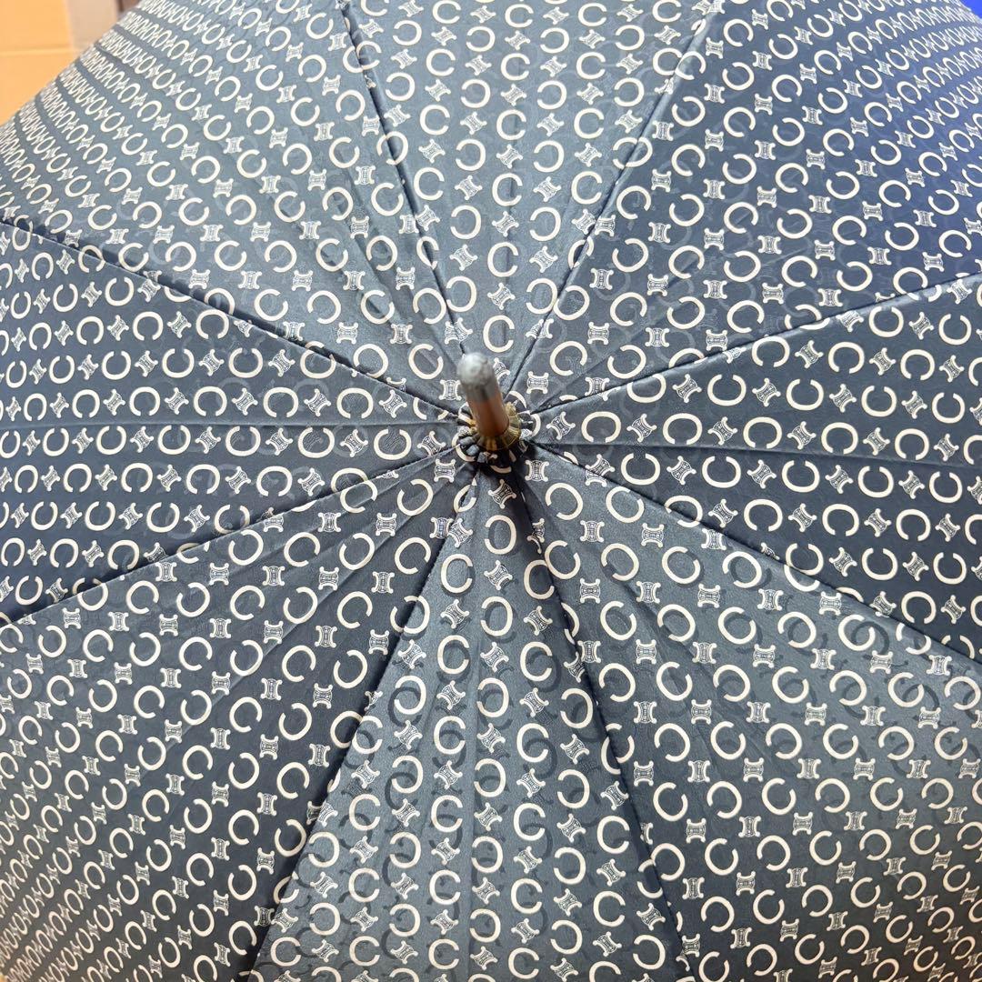 美品　CELINE セリーヌ　Cマカダム総柄シャドー　晴雨兼用長傘　ブラック