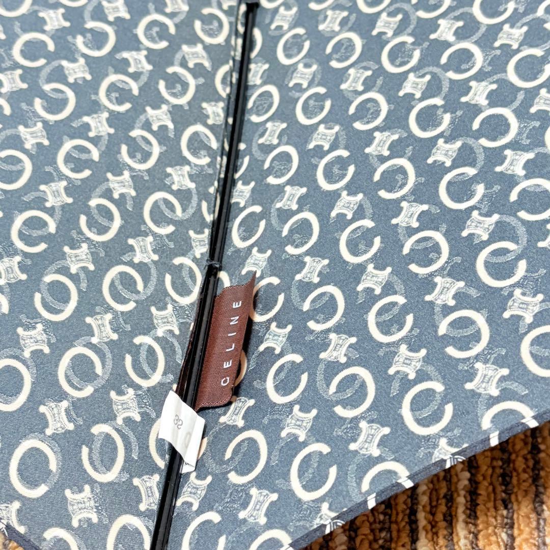 美品　CELINE セリーヌ　Cマカダム総柄シャドー　晴雨兼用長傘　ブラック