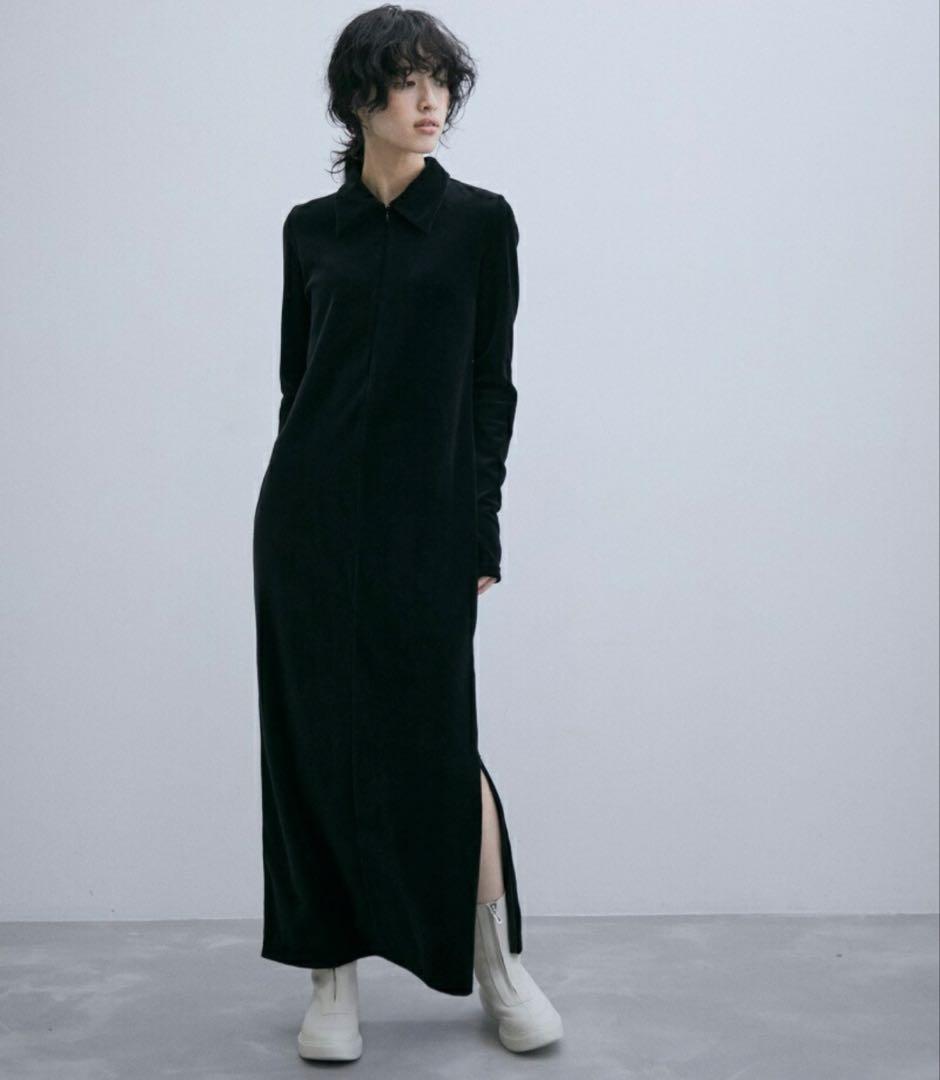 アダムエロペ フロントジップ ベロアワンピース 黒 F