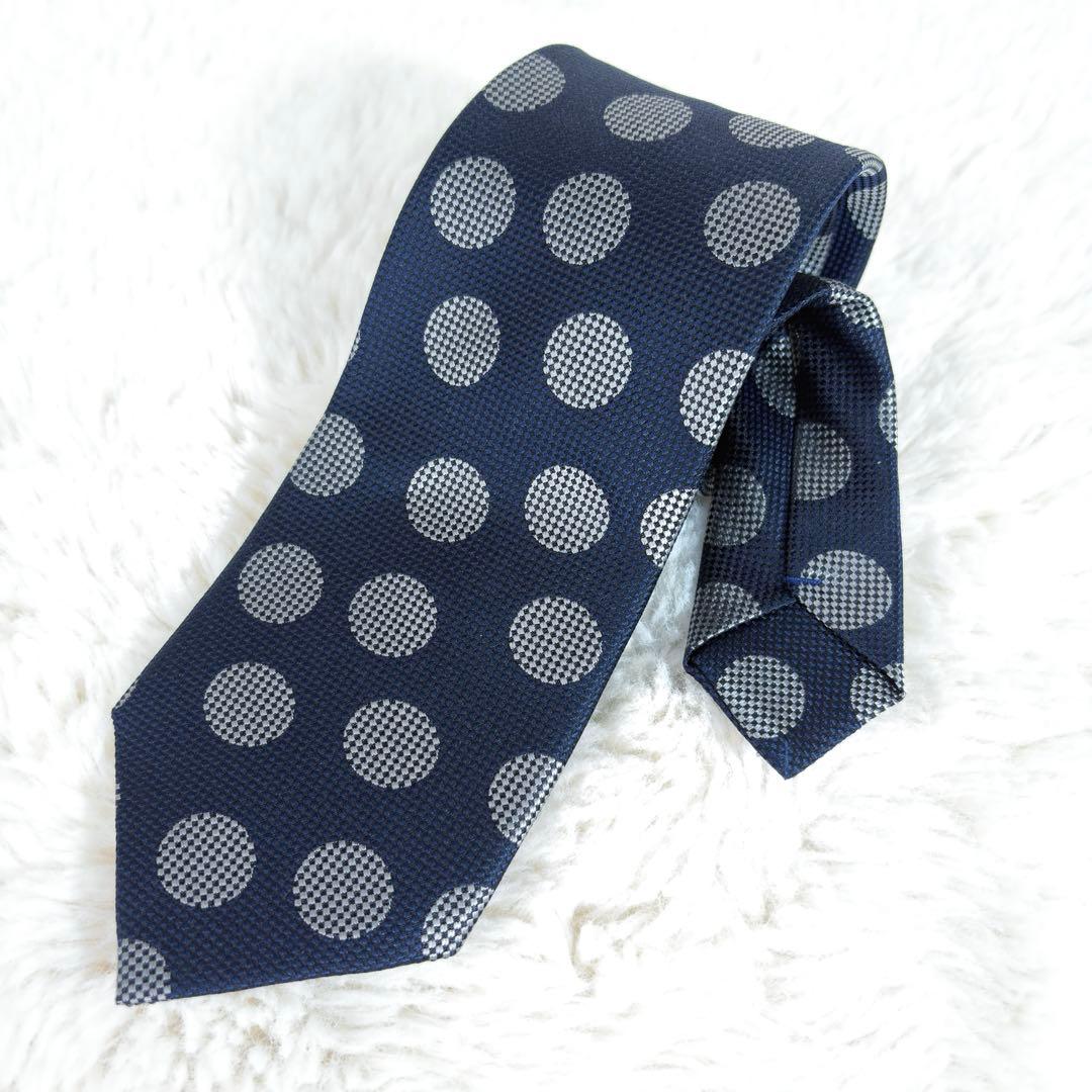 【高級ネクタイ】コムデギャルソンオムドゥ 絹100％ セッテピエゲ ドット 紺