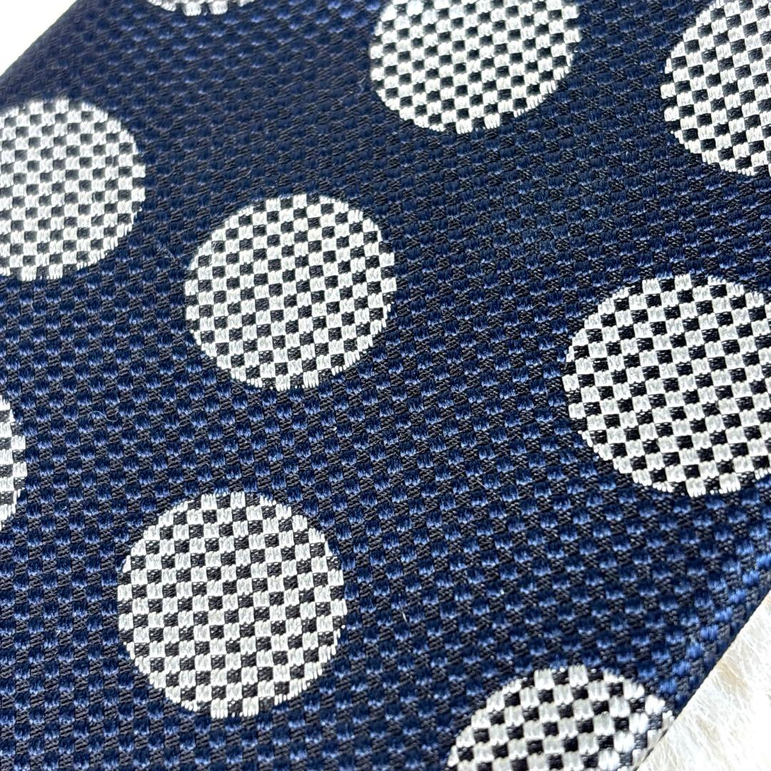 【高級ネクタイ】コムデギャルソンオムドゥ 絹100％ セッテピエゲ ドット 紺