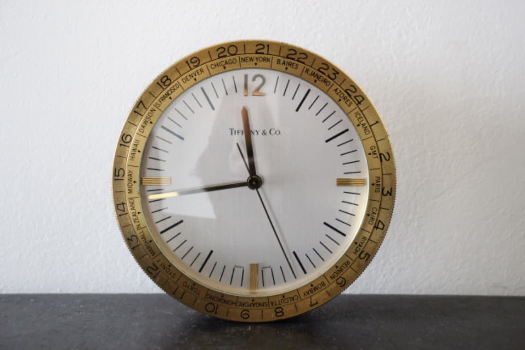 スイス製　ティファニー　ワールドクロック　卓上時計　クオーツ