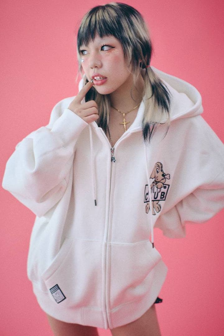 【美品】GALFY (ガルフィー) イヌクラブジップパーカー WHITE 白