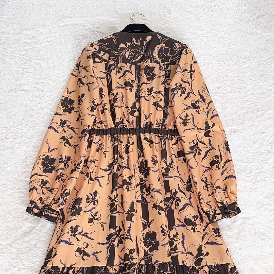 【ダイアグラム グレースコンチネンタル】バイカラープリントティアードワンピース