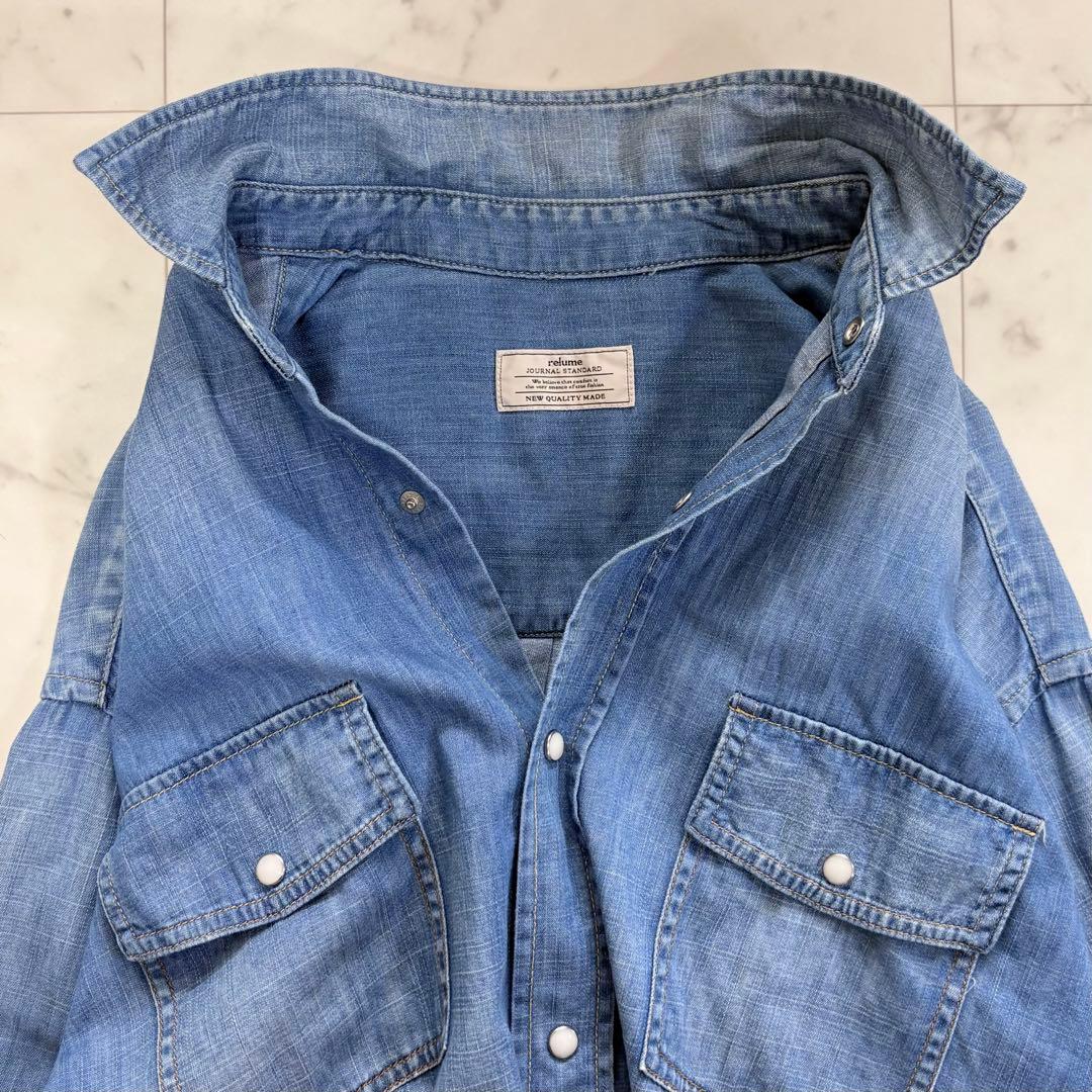 人気♪レリューム　ダンガリーシャツワンピース　デニムワンピース　ドット釦　羽織り