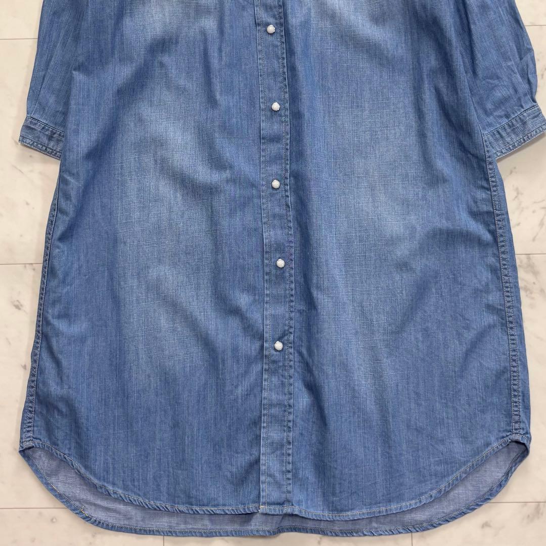 人気♪レリューム　ダンガリーシャツワンピース　デニムワンピース　ドット釦　羽織り