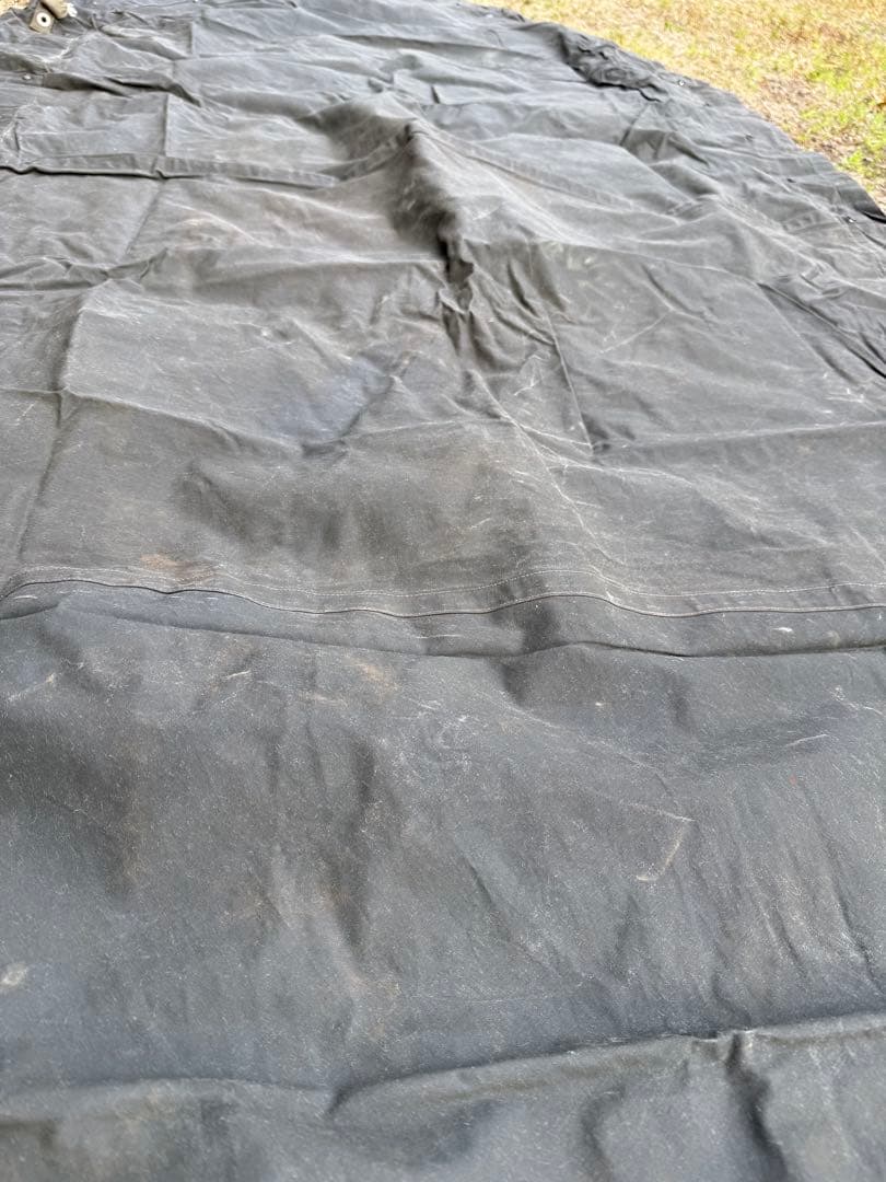 陸上自衛隊個人天幕55式官品昭和58年軍幕OD色 厚手帆布金属ボタンソロキャンプ