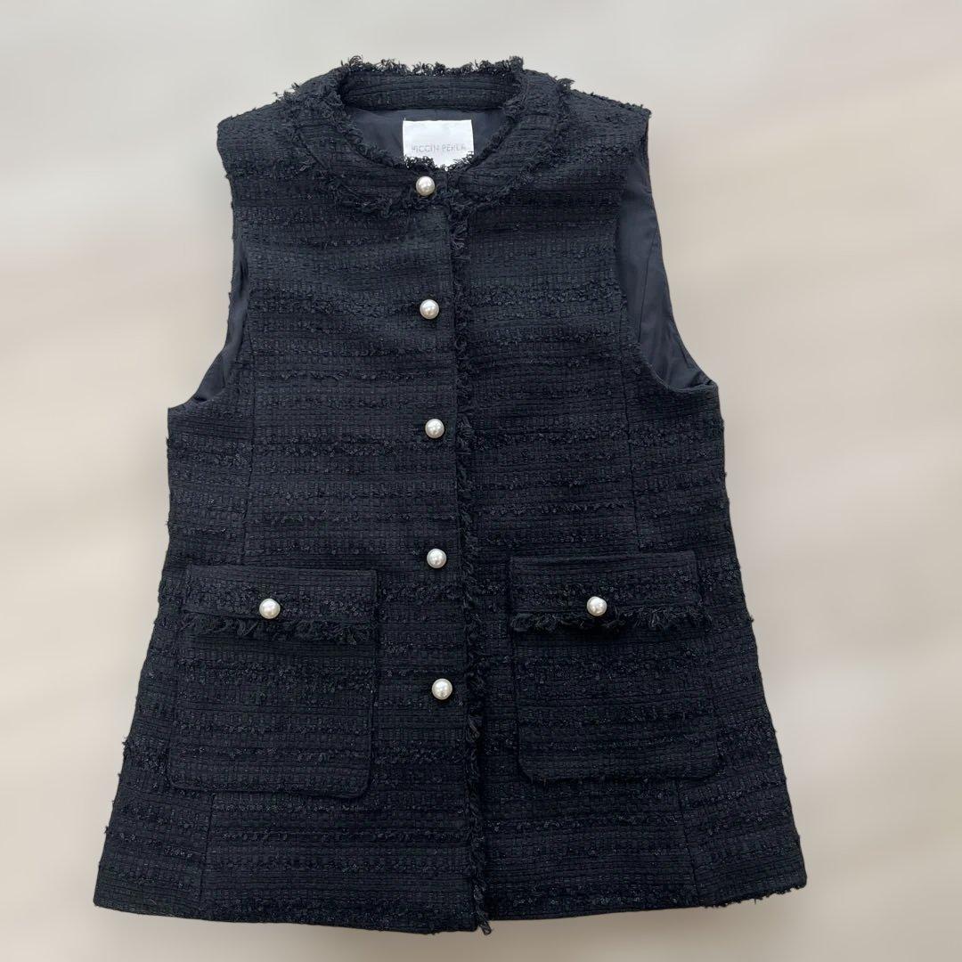 PICCIN PERLA ピッチン　パールボタンツイードジレ　ベスト　ブラック
