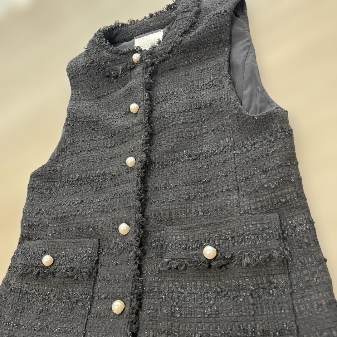 PICCIN PERLA ピッチン　パールボタンツイードジレ　ベスト　ブラック