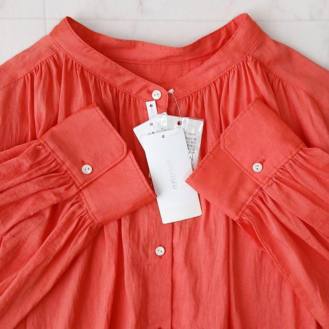 未使用タグ付 アンタイトル 大きいサイズ 48 リネン混 ギャザーデザインシャツ