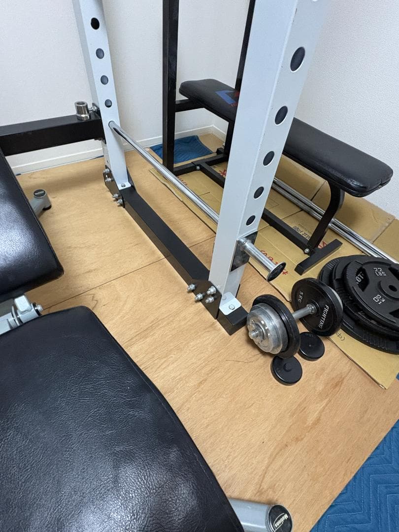 【引取限定】ホームジム一式 パワーラック＋ベンチ2台＋バーベル2本＋プレート大量