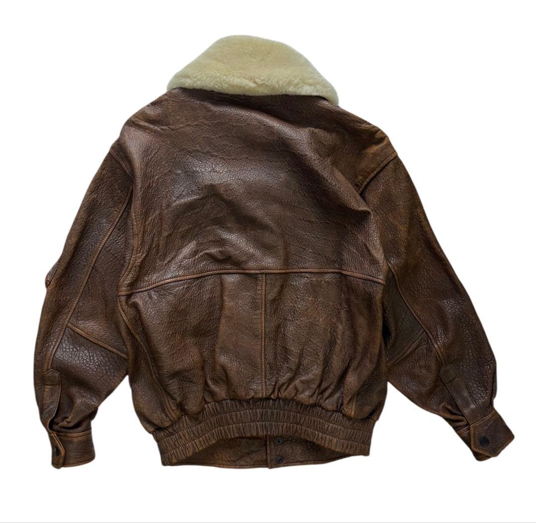 MENS ROBO レザージャケット ボア襟 ブラウン