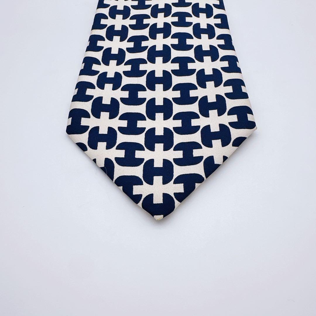 人気　HERMES エルメス　ネクタイ H柄（ファソネH）ネイビー/アイボリー