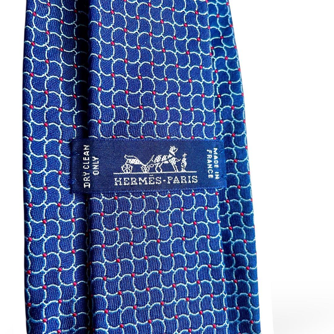 美品✨HERMESエルメス ネクタイネクタイH織ファソネ　ネイビーシルク100%