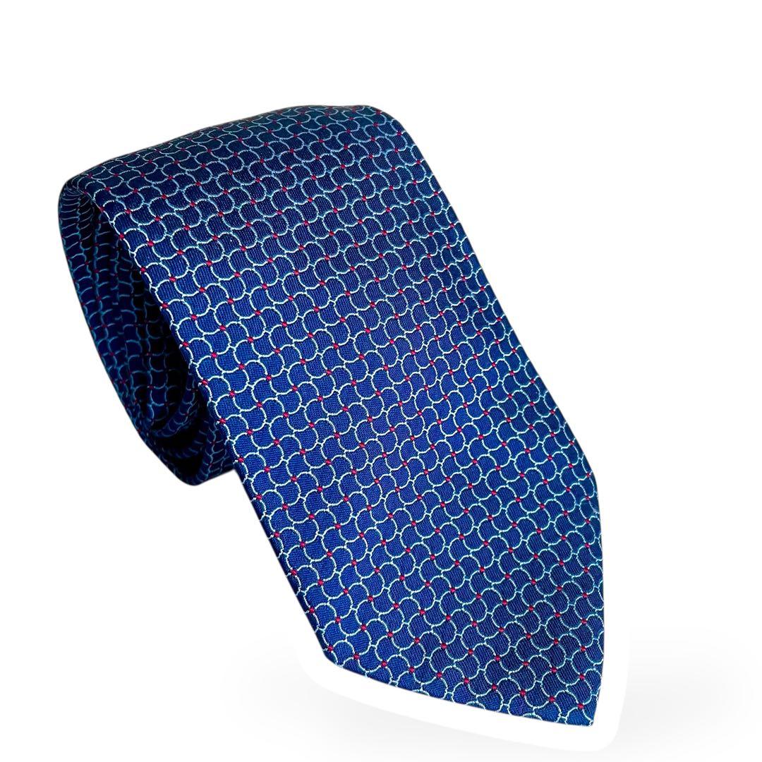 美品✨HERMESエルメス ネクタイネクタイH織ファソネ　ネイビーシルク100%