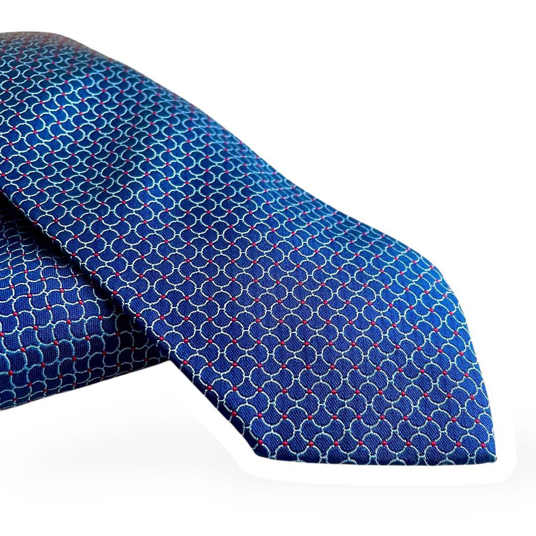 美品✨HERMESエルメス ネクタイネクタイH織ファソネ　ネイビーシルク100%