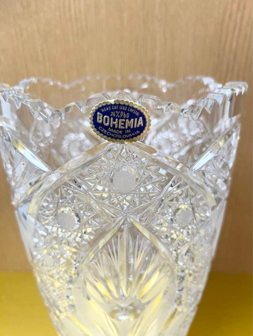 【未使用】ボヘミア クリスタル　グラス　花瓶　箱付き　大きい サイズ