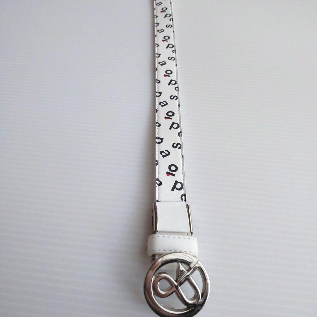 【美品】アンパスィ レディース ゴルフ ベルト ホワイト ロゴバックル