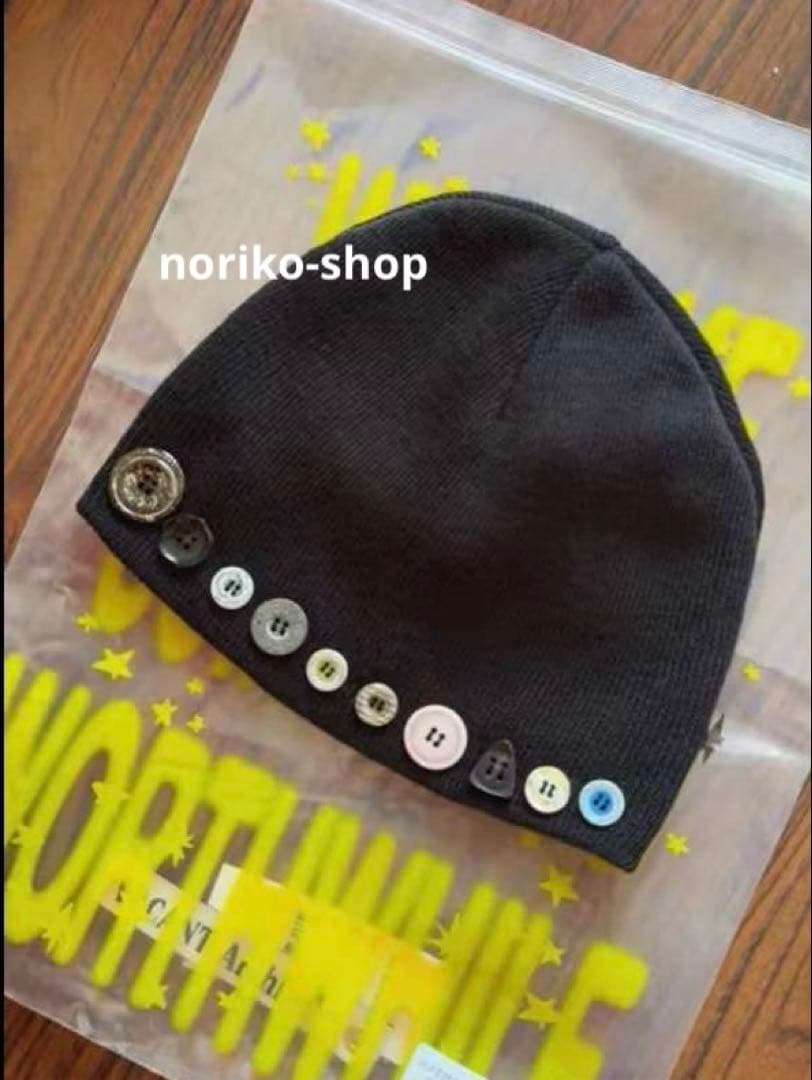 vacant archive ボタン装飾 ニット帽 ブラック