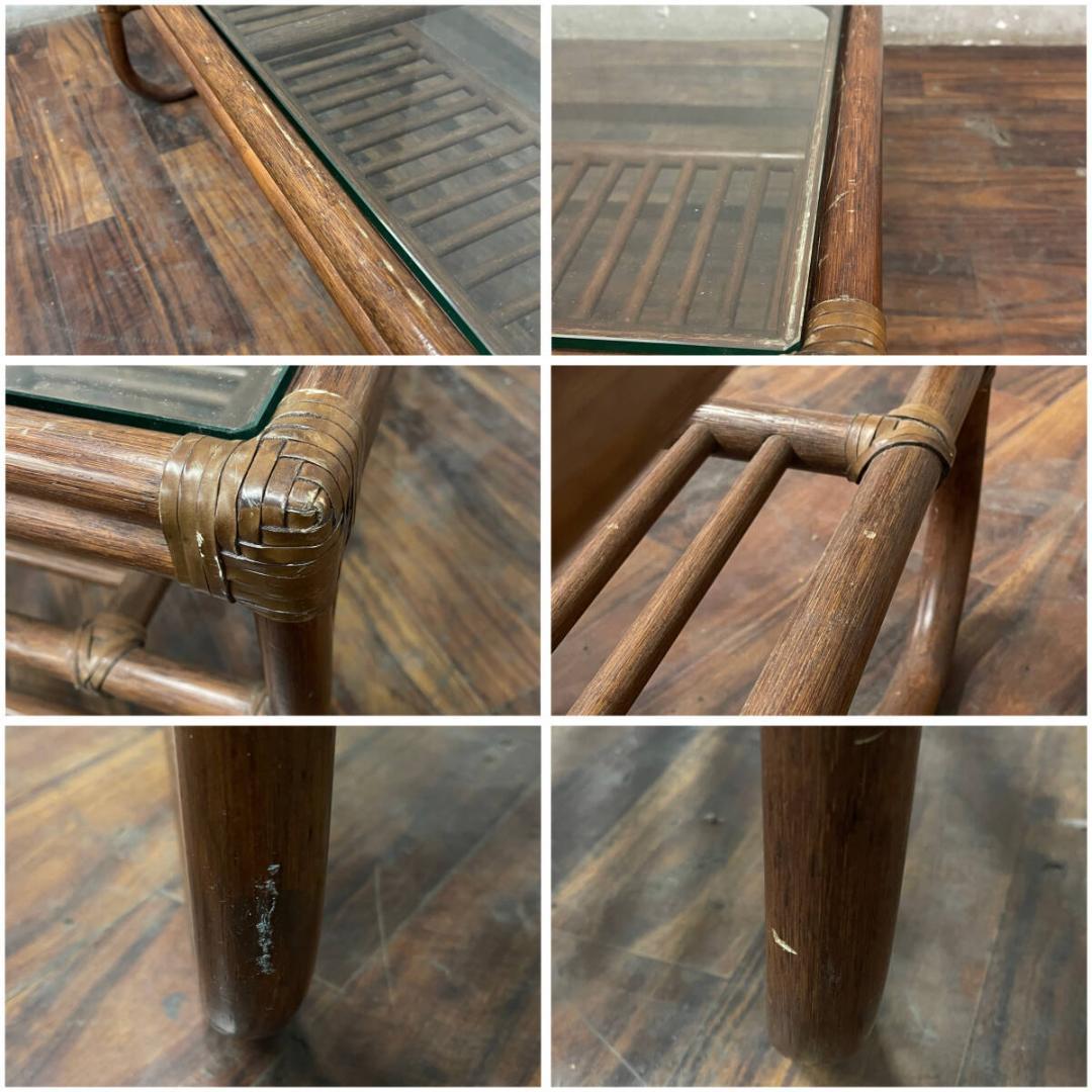 ラタン ガラステーブル センターテーブル ローテーブル コーヒーテーブル