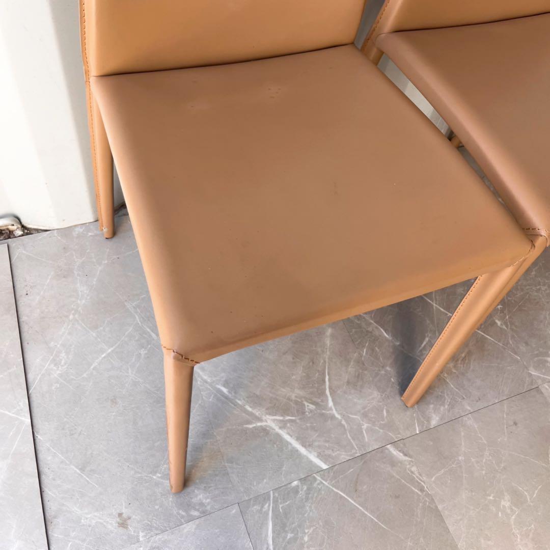 取付無料！カリガリス アイーダ 本革キャメル ハイバックダイニングチェア2脚✨