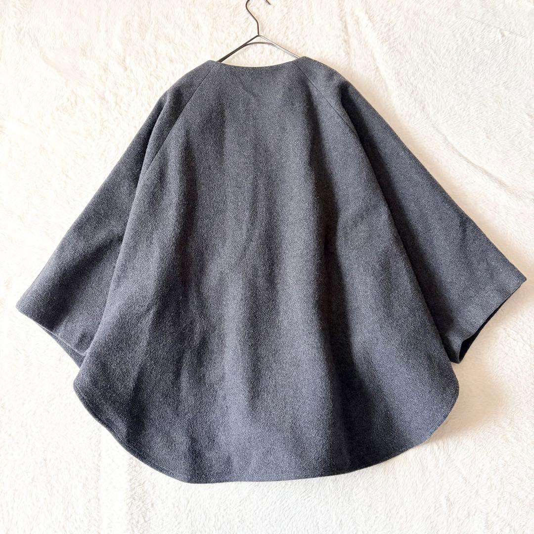 1389 美品✨ ビアズリー ウールポンチョコート ダークグレー ノーカラー F