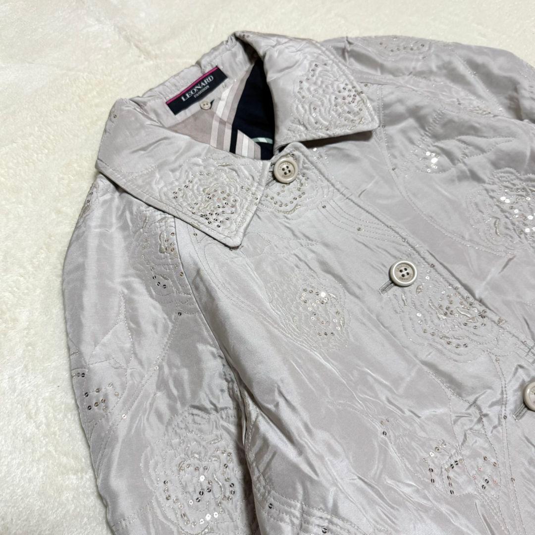 美品 レオナール トリム 裏地花柄 スパンコール シルク100% アウター