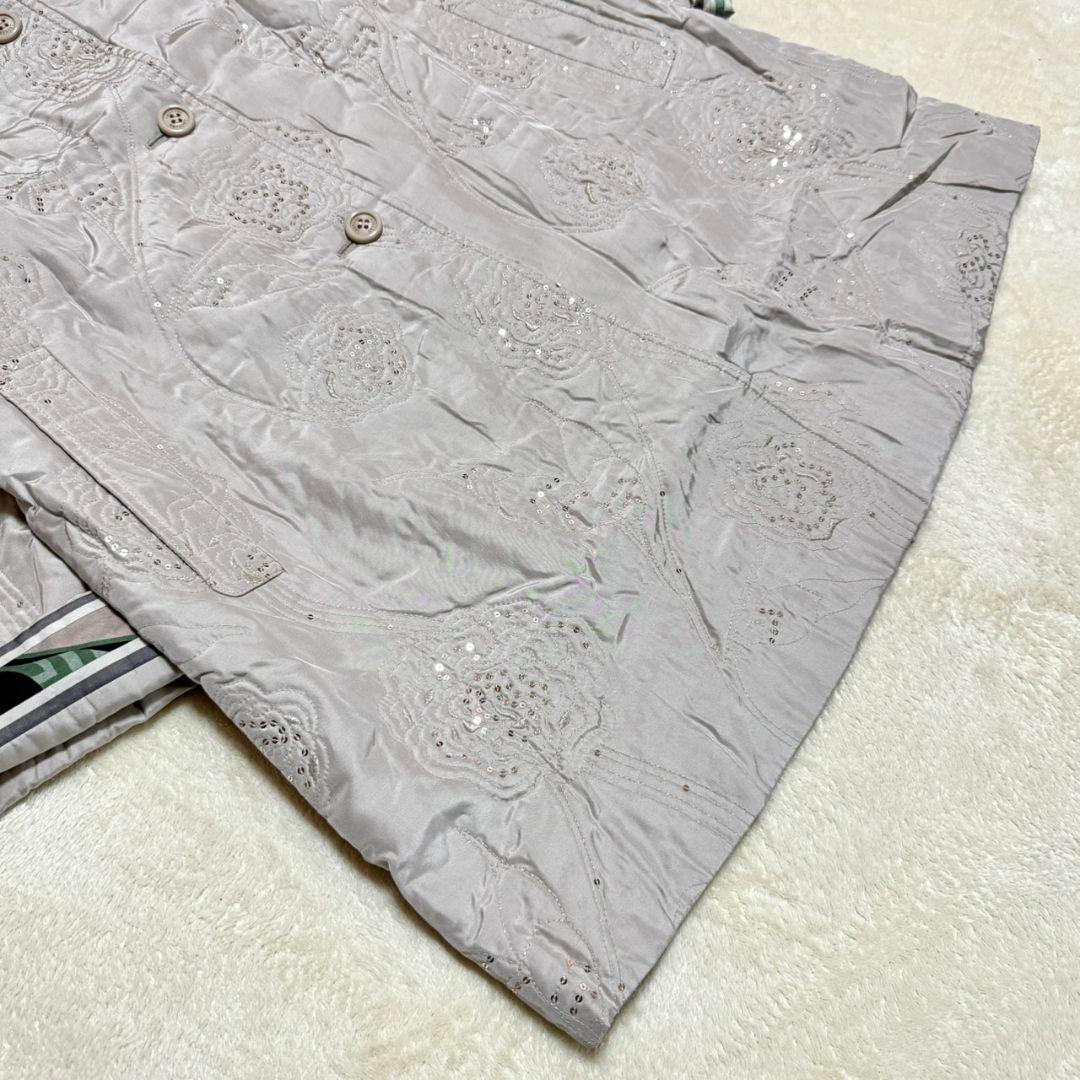 美品 レオナール トリム 裏地花柄 スパンコール シルク100% アウター