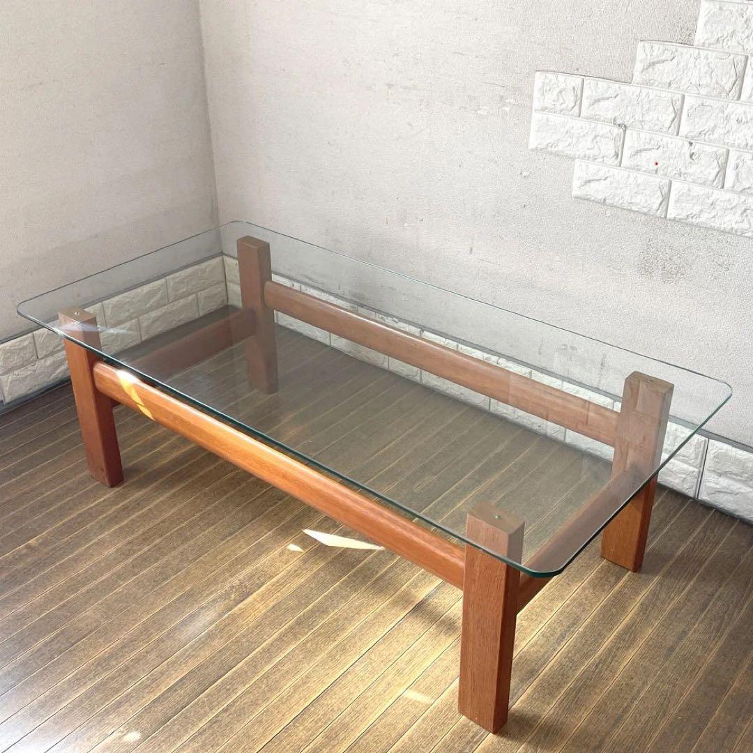 チーク材×ガラス センターテーブル ローテーブル 北欧 Vintage