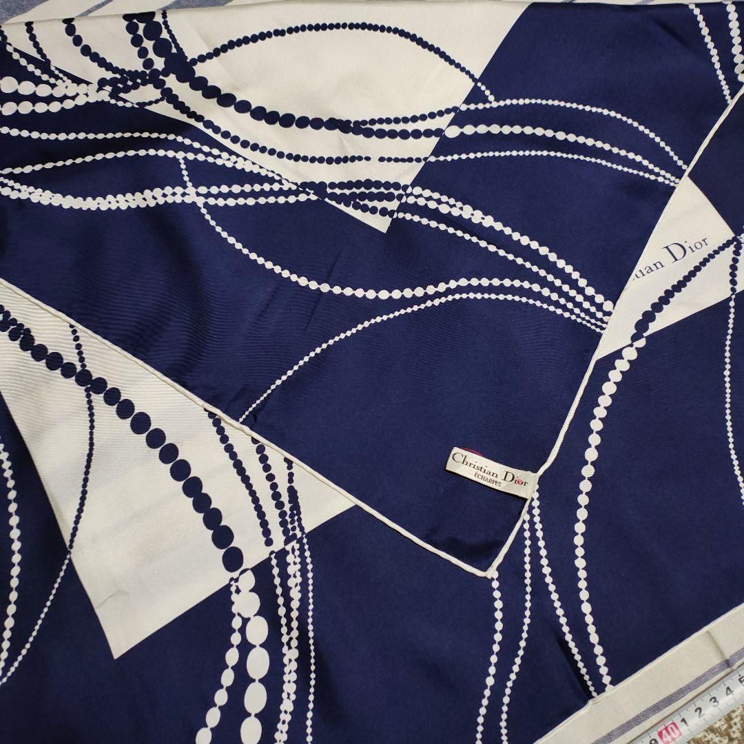 Christian Dior ネイビー ドットスカーフ 約75cm