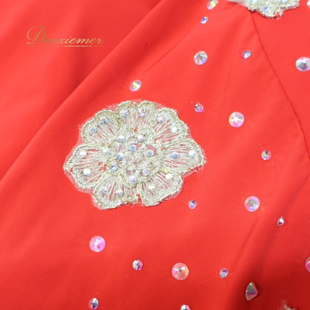 【サルサ 社交ダンス衣装】レッド ワンピース ドレス ラインストーン ラテン 赤