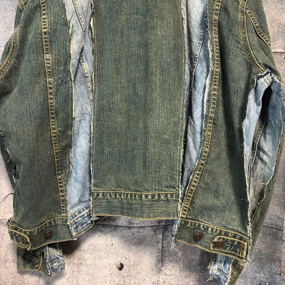 ①オリジナルリメイク デニムジャケット オーバーサイズ ドッキングデザイン