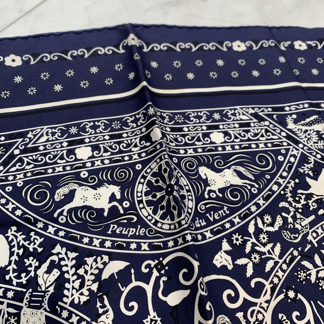 ☆希少☆HERMES カレ55 風の民 バンダナ スカーフ マリン シルク