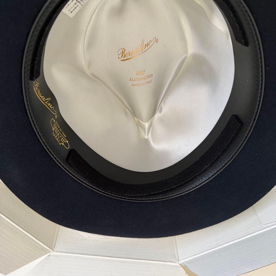 【美品】Borsalino hat ボルサリーノ 59 ネイビー 濃紺　兎