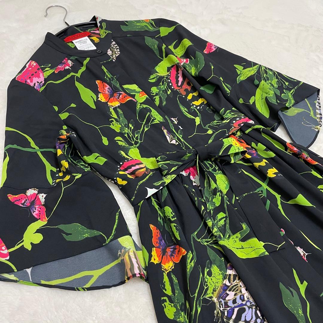 【極美品】マックスアンドコー ウエストリボン付き ロングシャツワンピース 花柄
