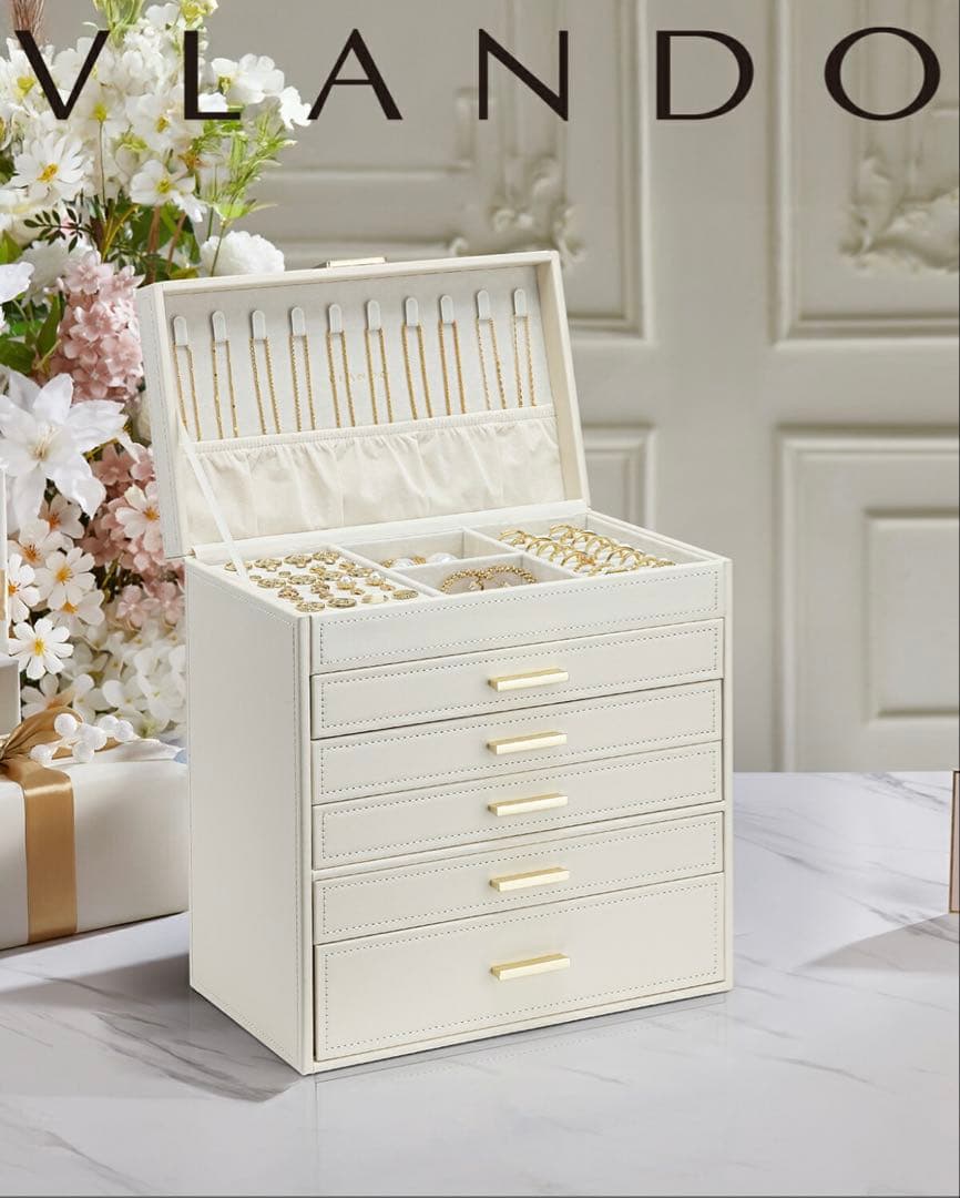 VLANDO ホワイト アクセサリーケース ジュエリーボックス　6段