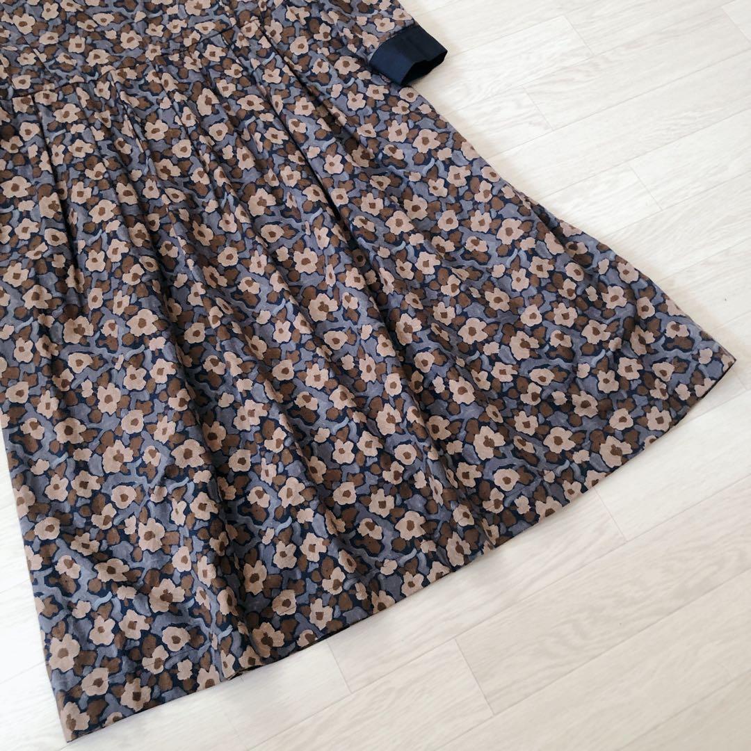 美品　TSUHARU × blu blu 花柄 後リボンワンピース