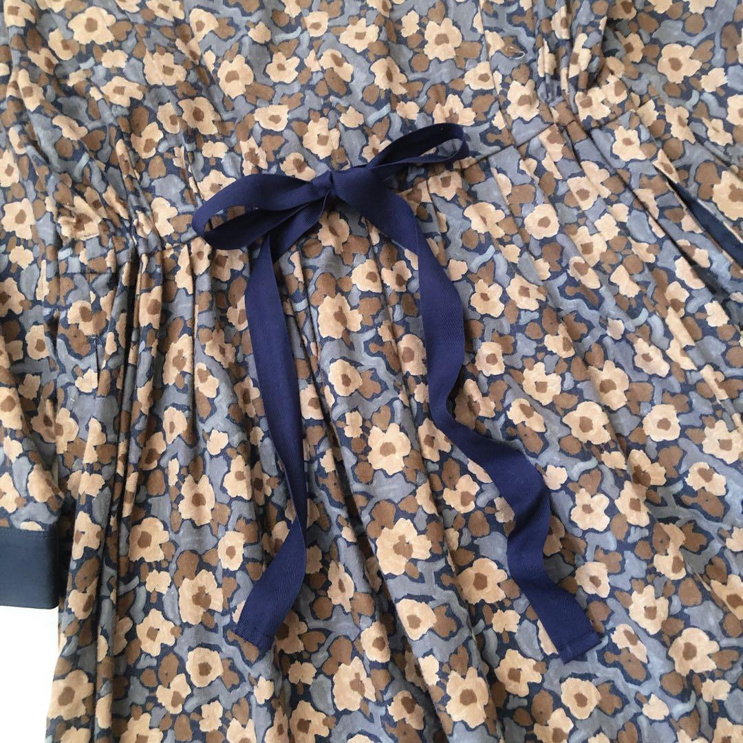 美品　TSUHARU × blu blu 花柄 後リボンワンピース